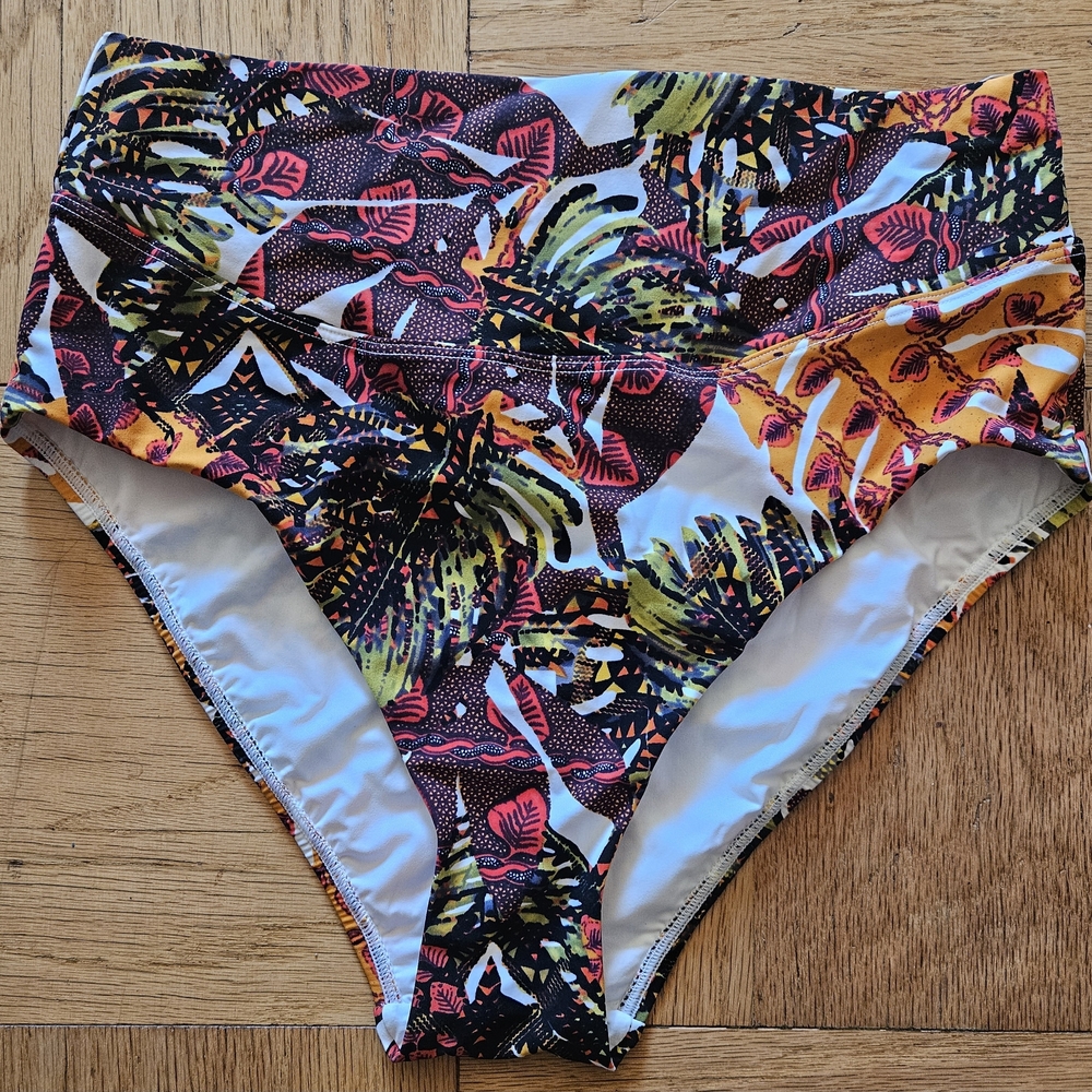 Tropical Print High-Waisted Bikini Bottom